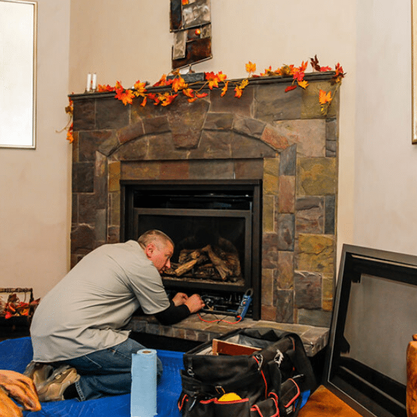Technician repairing fireplace in Mississauga, Ontario